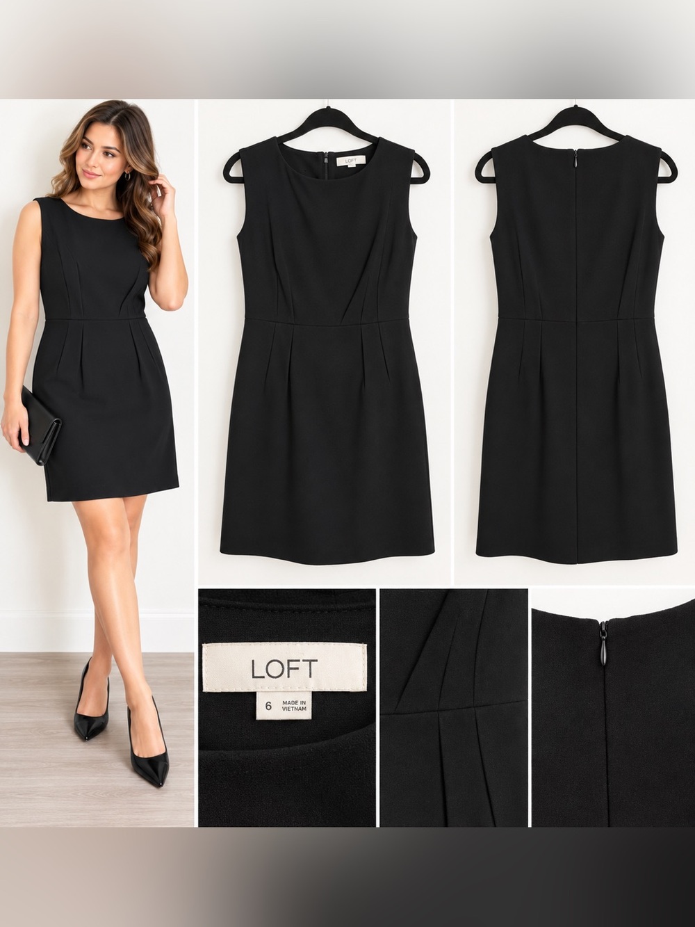LOFT Black Sleeveless Fit & Flare Career Dress Size 6 Classic Little Black Dress